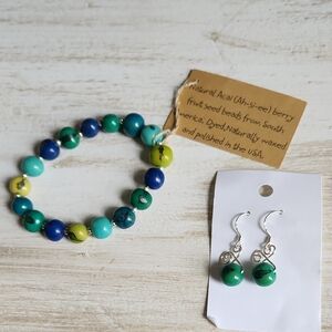 Handcrafted Blue and Green Beaded Bracelet Set